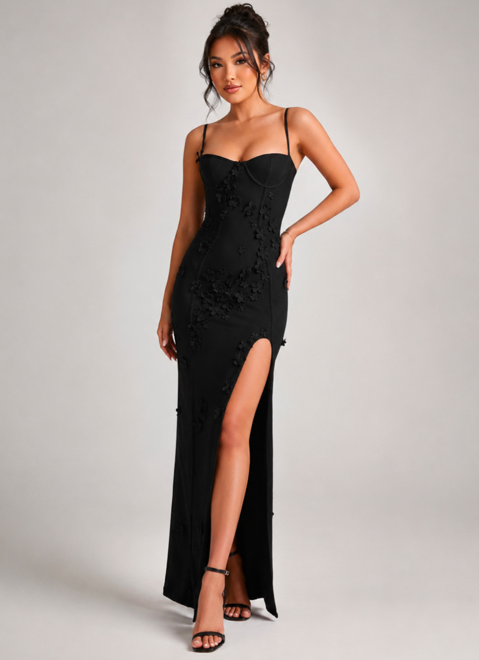 Babyboo Dalary Black Floral Applique Maxi Dress S NWT
